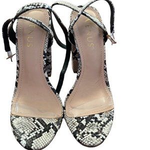 Venus high heeled python with clear strap sandals size 7